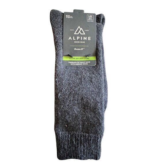 Alpine design Calf Cute Heavy Weight Large Men's 8-12 Boot Soxk Merino wool Gray - Picture 1 of 5